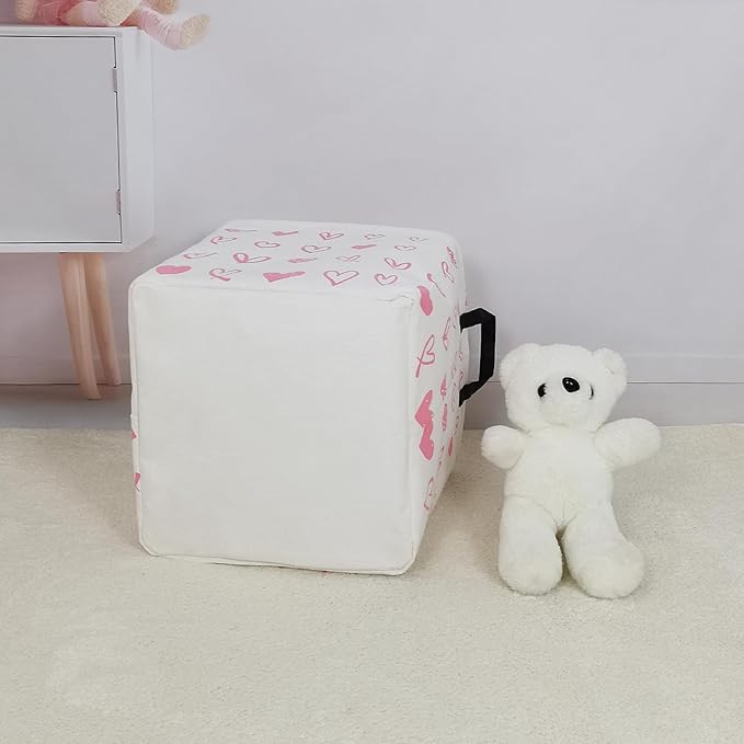 LANGYASHAN Square Storage Baskets Waterproof Canvas Children Laundry Nursery Hamper for Shelves Gift Baskets Toy Organizer Room Decor (Square Pink Heart)