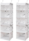 5 Shelves Hanging Closet Organizer, 2 Pack Hanging Storage with 6 Side Pockets for Clothes Shoes, 43"x12"x12"(Marblizing)