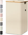 BALEINE Laundry Hamper with Lid, Tall Laundry Baskets with Bamboo Pull Handles, Large Laundry Bin with Internal Support (18 Gal/70L, Beige)