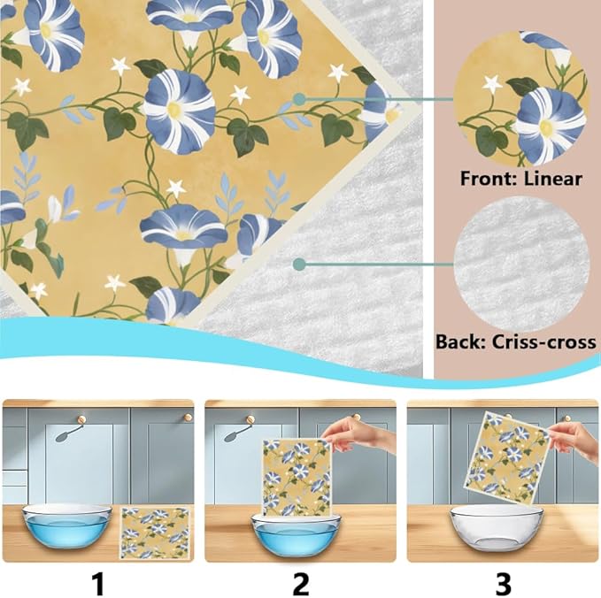 6Pcs 6 Styles Swedish Dish Cloth Floral Reusable Quick Drying Sponge 7.7 x 6.8 Inch for Kitchen Countertop Cleaning, Swedish Dishcloths Bulk Absorbent Towels for Dishes Home Tableware Use