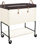 StorageWorks Laundry Cart, 2 Tier Rolling Laundry Basket, Heavy Duty Laundry Basket with Lockable Wheels, Laundry Room Organization and Storage, Clothes Hamper for Bedroom, Dorm, Closet, 46Gal, Beige
