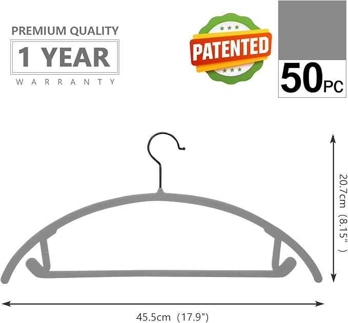 MIZGI Premium Velvet Hangers 50 Pack Heavyduty- Non Slip No Shoulder Bump Suit Hanger - Black Hooks,Space Saving Clothes Rounded Shape for Coat,Sweater,Jackets,Pants