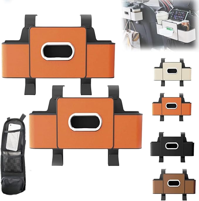 Car Organizers and Storage Box, Car Organizers and Storage Box Behind Set, 4 in 1 Multifunctional Cars Organizer and Storage Back Seat for Hold Phone, Drinks, Handbag, Universal Fit (Orange*2)