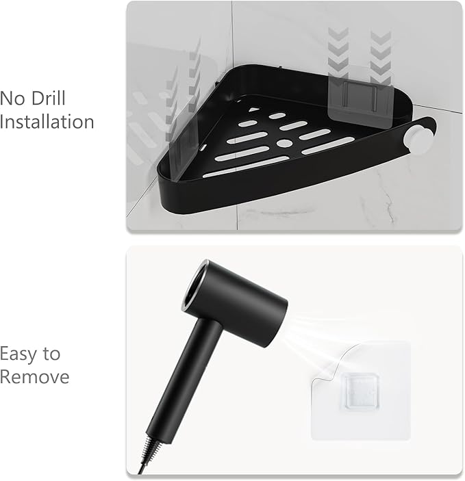 Sotfamily Plastic Shower Caddy Corner (For 90° Only), 2 Pack Adhesive Corner Shower Shelves for Bathroom Organizers and Storage, Black