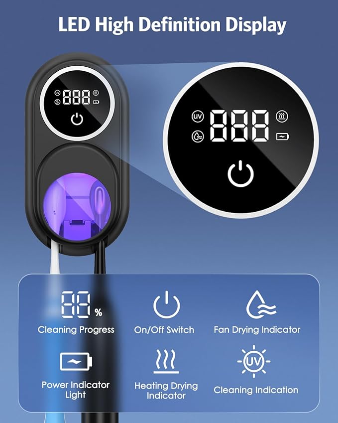 Temracha Toothbrush Sanitizer Holder, Upgraded UV Toothbrush Holder with Dual-Mode Clean & Air Dry, LED Smart Screen, Auto-Inductive Cover, Toothbrush Wall Mounted Cleaner Organizer for Bathroom, Trip