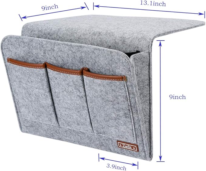 Zafit Bedside Caddy, 6 Pockets Large Size Bedside Storage Organizer Bedside Organizer Caddy for Magazine Remotes Phone (13.4'' x 18.1'', Light Grey)