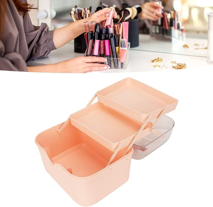 LOCADENCE 3 Layer Craft Organizer Storage Box, Transparent Sealed Dividing Storage Box, Portable Sewing Tackle Case Organizer with Handle for Home Office