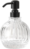 Round Soap Dispenser Bathroom with Black Pump, Glass Pump Bottle with Stainless Steel Pump Liquid Sphere Soap Dispenser Circular Countertop Kitchen