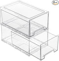 2 Pack Stackable Storage Drawers, Plastic Clear Organizer Bins with Handles for Undersink, Kitchen Cabinet, Fridge, Closet, Pantry, Office, Bathroom