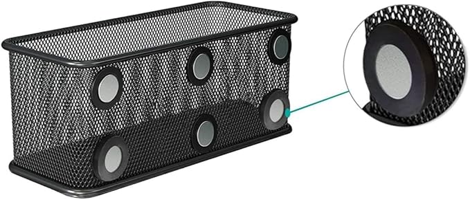 TAPBULL Mesh Magnetic Storage Baskets - Set of 1 (Black) with Anti-Slip Feature and Strong Magnets - Magnetic Locker Organizer and Pencil Holder for Whiteboard and Refrigerator (Black-1 pcs)