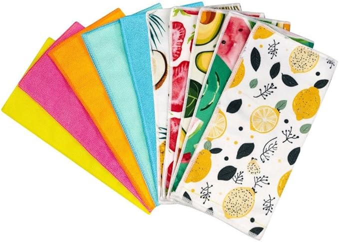 ERLUN Decorative Kitchen Dish Towels, Microfiber Cleaning Cloth with Lemon Print Pattern, Multi-Color Citrus Design, Machine Washable
