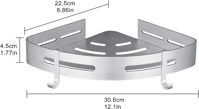 WPT Corner Shower Caddy, 2 Pack Adhesive Shower Corner Shelf, Shower Organizer Storage Wall Mounted No Drilling for Bathroom and Kitchen, Silver