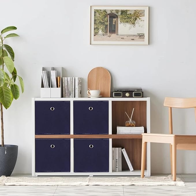 Black Foldable Storage Cubes Bins ,11 Inch Cloth Storage Cube Fabric Storage Box Cubes Organizer Baskets with Handles for Home Organizer Set of 3 (Navy Blue)