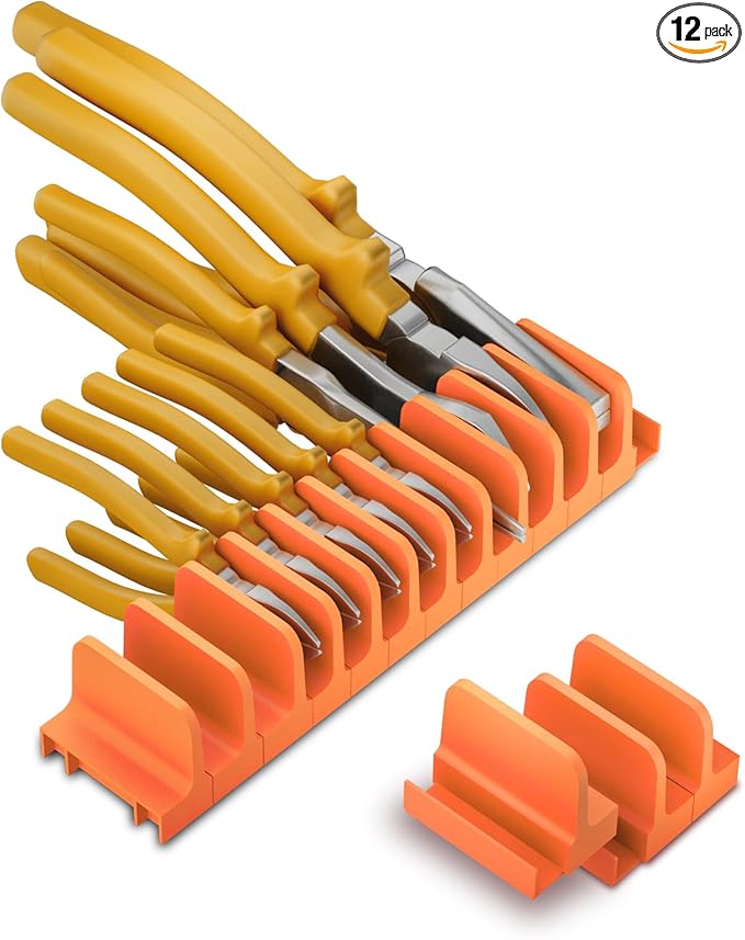 12 PCS Plier Organizer for Toolbox & Tool Drawer, Magnetic Plier Holders, Modular Tool box Organizers for Professional Mechanics, Technicians (Orange)