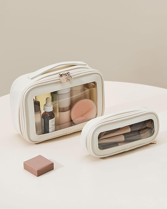 EACHY Clear Makeup Bag Cosmetic Organizer, Waterproof Travel Cosmetic Case with Zipper for Women, Transparent Toiletry and Skincare Pouch, Portable Car or Purse Bag for Travel Essentials