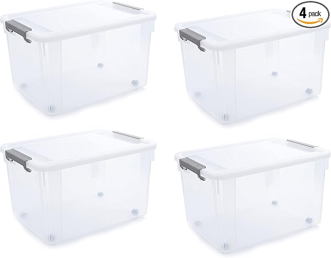Citylife 58.1 QT Plastic Storage Bins with Latching Lids Stackable Storage Containers for Organizing Large Clear Storage Box for Garage, Closet, Kitchen, 4 Packs