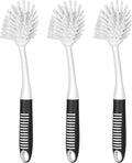 SetSail Dish Brush with Handle, 3 Pack Stiff Bristles Dish Scrubber with Built-in Scraper Dish Scrub Brushes for Cleaning Dishes, Pots and Pans, Kitchen Sink, 3 Pack, Black White