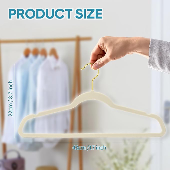 UNEED Ivory Velvet Hangers with Golden Hooks, 36 Pack - Ultra Thin Space Saving, Non-Slip Clothes Hangers for All Clothing, Dorm & Closet Organization (Heavy Duty, Anti-Scratch,360° Protection)