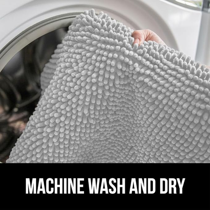 GORILLA GRIP Plush Absorbent Shaggy Chenille Bath Rug Mat for Oval Toilet Base with Rubber Backing, Machine Washable Rugs, Soft Microfiber Contour Mats for Toilets, Bathroom Decor, Lt Gray