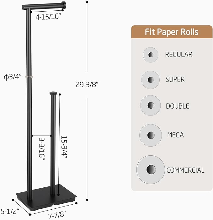 KES Freestanding Toilet Paper Holder with Reserve for Bathroom with Weighted Base, Modern Tissue Roll Holder Stand 29" H, SUS304 Stainless Steel Rustproof Matte Black, BPH286S1B-BK