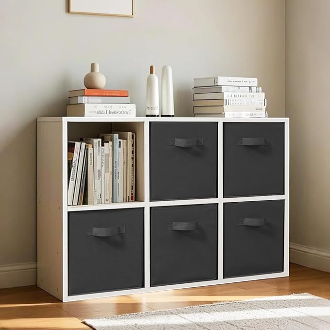 Easi 11 inch Cube Storage Bins, 4 Storage Cube Organizer, Collapsible Fabric storage cubes with Handles, Closet Storage Basket For Organization, Shelf Basket For Shelves Clothes Books, Black