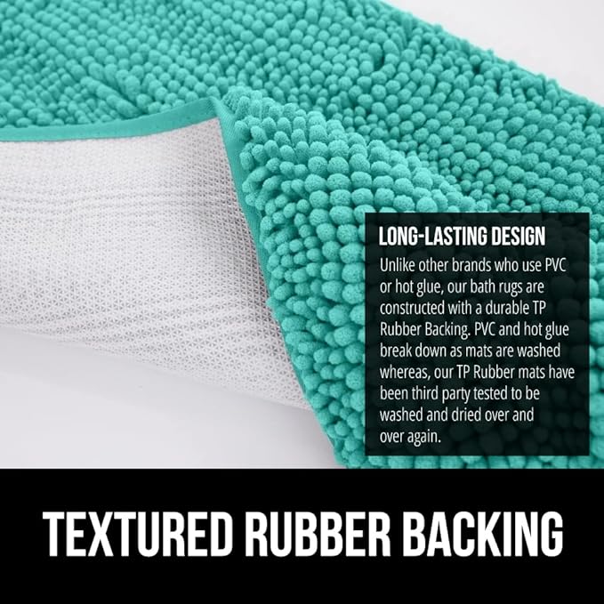 GORILLA GRIP Plush Absorbent Shaggy Chenille Bath Rug Mat for Oval Toilet Base with Rubber Backing, Machine Washable Rugs, Soft Microfiber Contour Mats for Toilets, Bathroom Decor, Turquoise