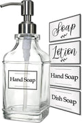JASAI Antique Design Soap Dispenser with Rust Proof 304 Stainless Steel Pump, Refillable Glass Soap Dispenser with 10Pcs Clear Stickers, Premium Kitchen & Bathroom Soap Dispenser