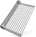 MERRYBOX Roll Up Dish Drying Rack, Over The Sink Dish Rack Foldable, Heat-Resistant, Anti-Slip Silicone Coated Steel Dish Drainer for Kitchen Sink, Multipurpose Roll Up Sink Drying Rack, 17.5" x 13"
