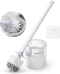BOOMJOY Toilet Bowl Brush and Holder - Durable Head Toilet Cleaner Brush with Dense Bristles & Clear Base for Bathroom Deep Cleaning - Household Cleaning Accessories - White