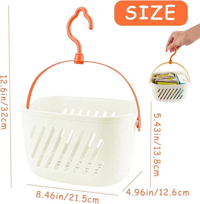 Plastic Hanging Shower Caddy with Hook Portable Kitchen Organizer Storage Basket Hanging Shower Caddy Basket for Bathroom Kitchen Pantry Bathroom Dorm Room（White）