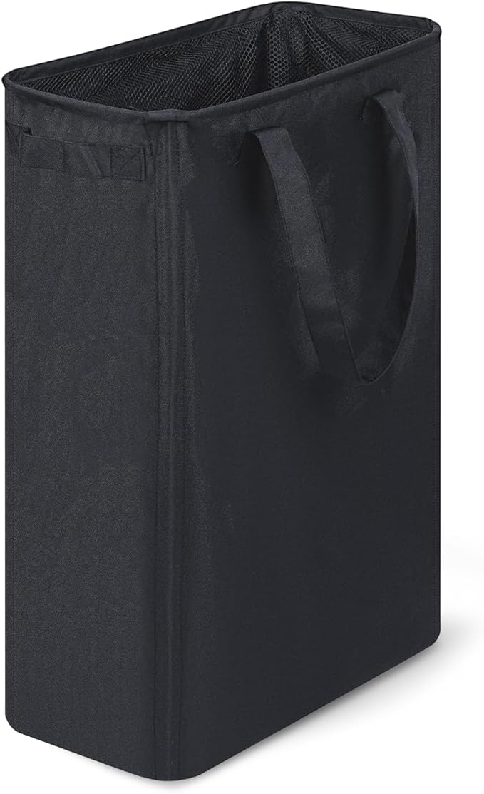 Slim Laundry Hamper, 48L Ultra Thin Collapsible Laundry Basket with Handles, Foldable Basket Laundry Bag Dirty Clothes Hamper for Bathroom Bedroom(Black)