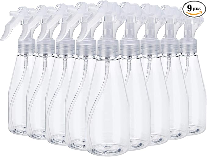 Suwimut 9 Pieces Plastic Spray Bottle, Empty Small 7oz/200ml Clear Spray Bottles, Fine Mist Plastic Refillable Trigger Sprayer for Cleaning Solutions, Hair Care, Essential Oils, Watering Plants