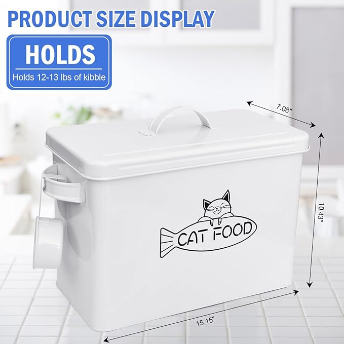 Large Dog and Cat Food Storage Container, Farmhouse Pet Food Storage Containers with Lid and Dry Food Scoop, Durable Airtight Cat Container 12-13 lbs Capacity, Great Gift for Pet Owners