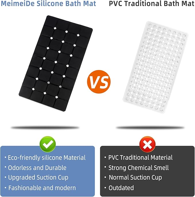 Bathtub Mat 15" x 28" – Non-Slip Foldable Tub Mat with Strong Suction Cups & Large Drain Holes, Durable & Eco-Friendly, for Smooth Surfaces, Ideal for Seniors, Adults, Black