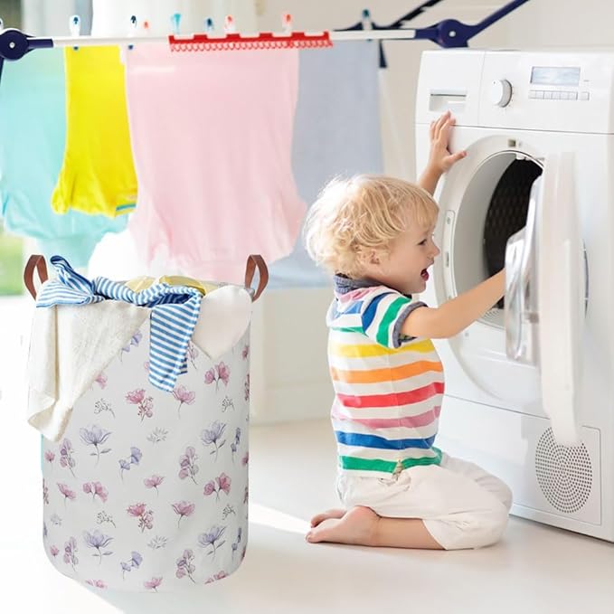 19.7’’ Waterproof Foldable Laundry Basket, Nursery Hamper, Dirty Clothes Hamper, Books Bins, Gift Baskets, Room Decor(Watercolor Flower)