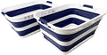 SAMMART 42L (11 Gallons) Collapsible Plastic Laundry Basket - Foldable Pop Up Storage Container/Organizer - Portable Washing Tub - Space Saving Hamper/Basket [BPA Free] (White/Starry Blue (Set of 2))