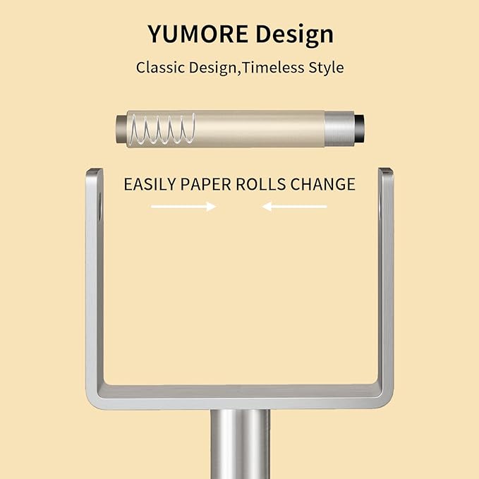 YUMORE Toilet Paper Holder Free Standing, Stainless Steel Toilet Paper Stand, Weighted Base Floor Tissue Roll Holder for Bathroom, Brushed Nickel 200UP