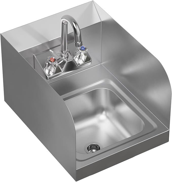 AmGood Stainless Steel Wall Mount Hand Sink with Faucet and Sidesplash 12" x 16" | NSF Commercial Hand Washing Basin For Restaurant, Kitchen and Home | Bowl Size: 9" x 9"