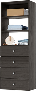 Modular Closet System - Tower With Drawers (4) - Corner Closet Organizer - Storage Shelves (Gray, 25.5 inches Wide)