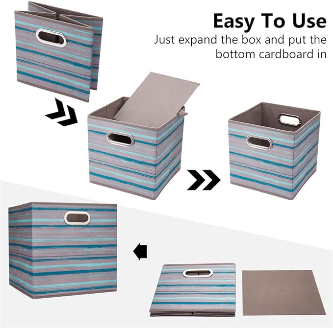 HSDT3 Cube Storage Bins Teal Stripes Gradient Lines 10.5x10.5x11 Inch Foldable Whale Coastal Print Fabric Half Storage Basketes for Home Organizers Storage Drawer,QY-SC12-3,Navy Blue-Whale(Set of 6)