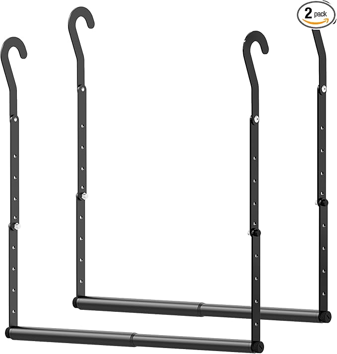 Mavivegue 2 Pack Adjustable Closet Rods for Hanging Clothes, Heavy Duty Closet Hanging Rod, Double Hanging Closet Rod, Space-Saving Closet Extender Hanging Rod, Black