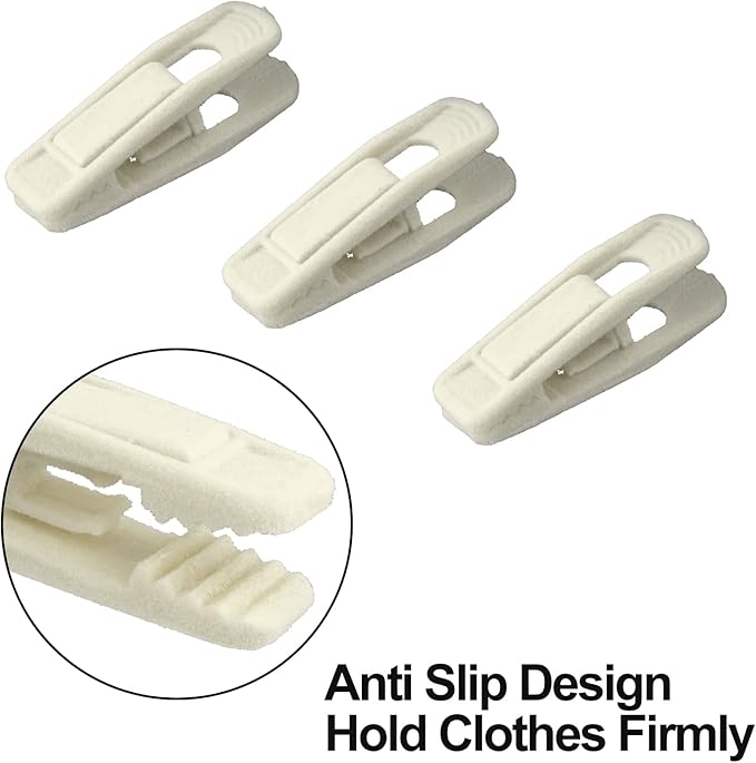 Velvet Hangers Clips - 60 Pack Pants Hanger Velvet Clips, Strong Hanger Clips - Perfect for Thin Felt Hangers (Ivory)