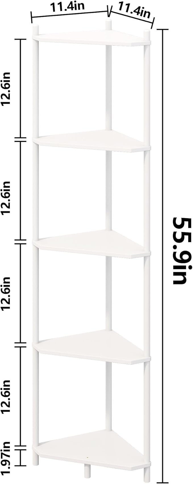 Corner Shelf Stand - 5 Tier Bamboo Small Corner Bookshelf for Office Kitchen Bedroom Plant Stand Living Room Decor Small Space (White, 5 Tier)