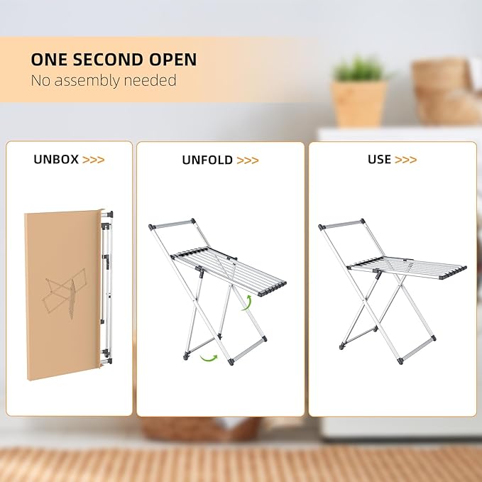 Unkqan Clothes Drying Rack, Foldable Laundry Rack for Indoor Outdoor, 10pcs Sock Clips, Collapsible Space-Saving Drying Rack for Clothes Towels Dolls, White (Gray)