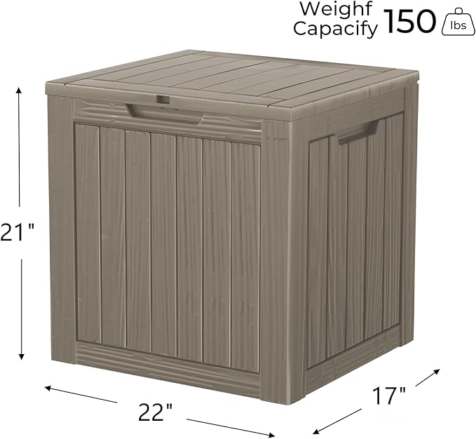 Outdoor Storage Box Waterproof, 35 Gallon Lockable Resin Deck Box Small, Patio Storage Bin for Pool Accessories Cushion Furniture, Garden Tools, UV-Resistant Outside Delivery Grey