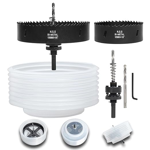 6-1/8 & 4-1/8 Hole Saw for Recessed Lights, 6.1 & 4.1 Inch Hole Cutter with Dust Bowl Catcher for Led Recessed Lighting 6 Inch & 4 Inch and Wood Metal Drywall, Bi-Metal Construction, Black