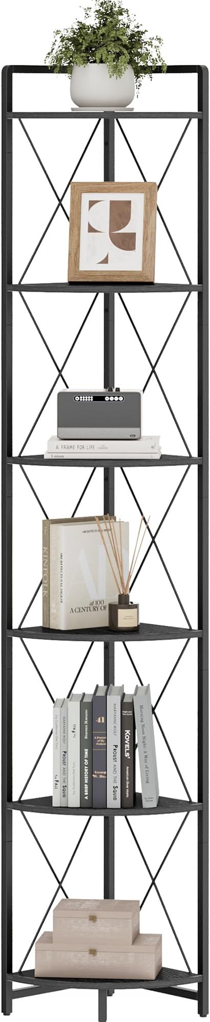 6 Tier Corner Shelf Stand, 78" H Tall Industrial Corner Bookshelf for Living Room Decor, Metal Corner Shelf, Plant Stand Display Shelf for Bedroom, Bathroom, Small Space, Black