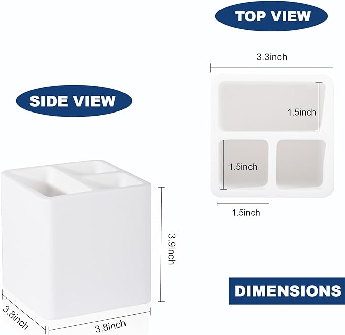 Diatomite Toothbrush Holders for Bathrooms, Electric Toothbrush and Toothpaste Holder 3 Slots Tooth Brush Organizer for Bathroom Countertop, Shower, Vanity - White
