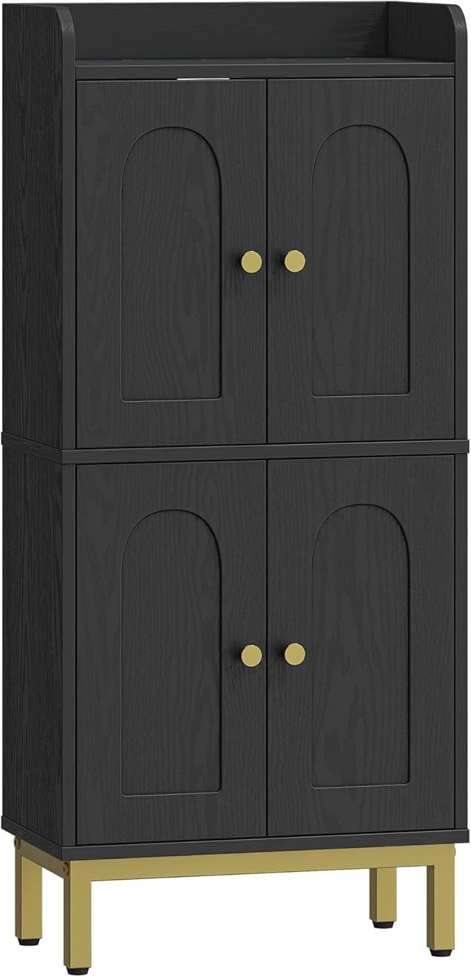 Bathroom Cabinet, Small Storage Cabinet with 4 Doors, Bathroom Organizers and Storage Cabinets with Adjustable Feet. Cabinets Freestanding for Living Room, Kitchen, 7.1"D x 14.6"W x 32.7"H