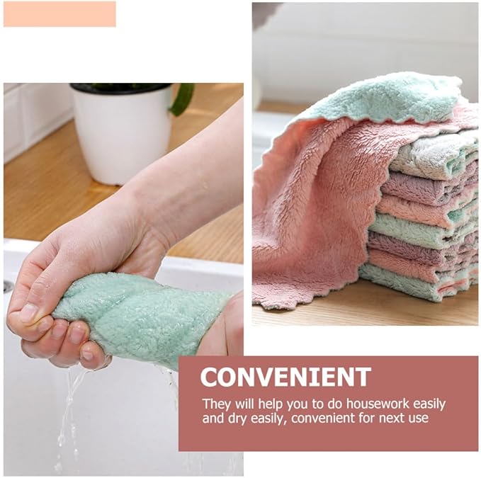 Beaupretty Microfiber Kitchen Dish Towels 20pcs Water Absorbent Thick Double-Layer Cleaning Cloths Nonstick Oil Microfiber Dishcloths for Household Tableware Cleaning Random Color